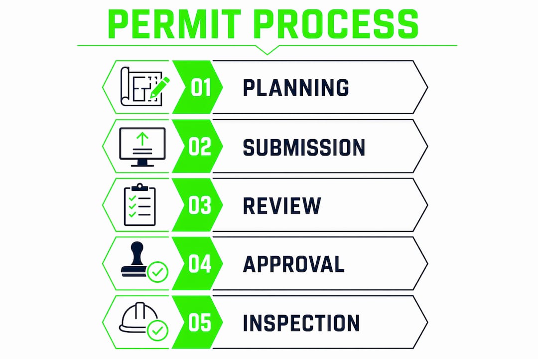 Infographic showing construction permit process steps