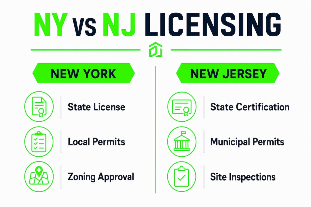 Side-by-side comparison of NY and NJ licensing requirements