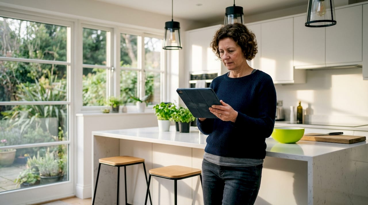 Woman reviewing luxury bathroom remodel plans