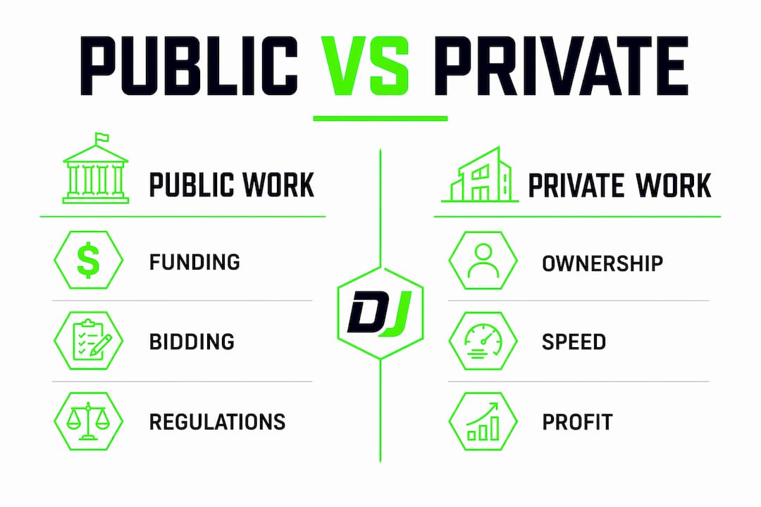 Infographic comparing public and private construction projects