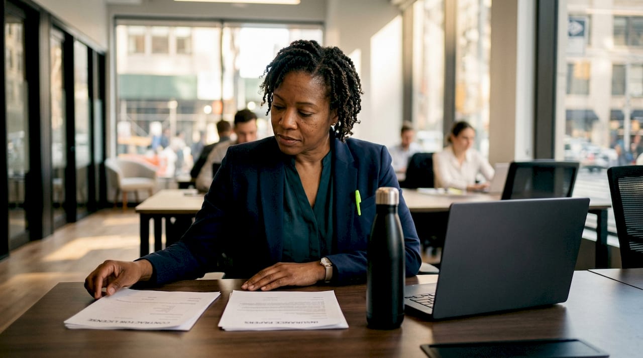 Woman reviewing contractor license paperwork