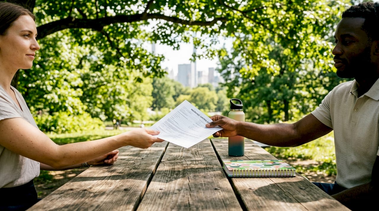 Hands exchanging insurance certificate documents