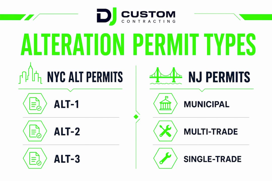 Infographic comparing NYC and New Jersey alteration permit types