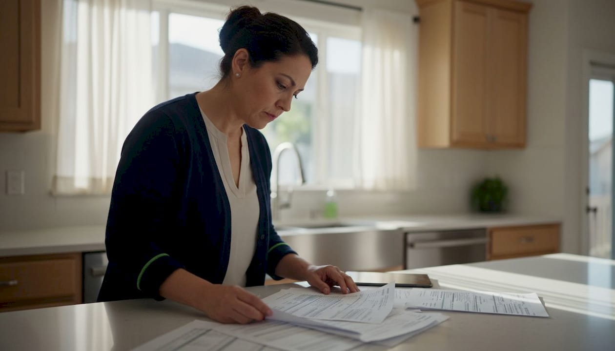 Woman reviewing local law compliance documents
