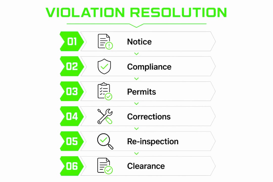 Infographic showing the step-by-step process to resolve code violations