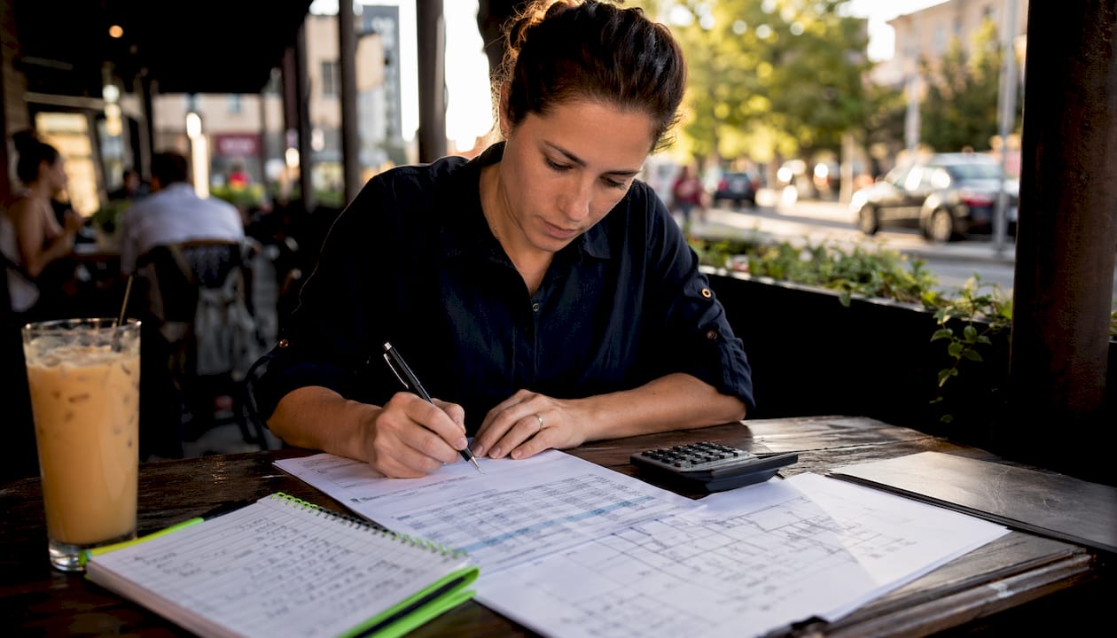 Restaurant owner reviewing remodeling budget documents