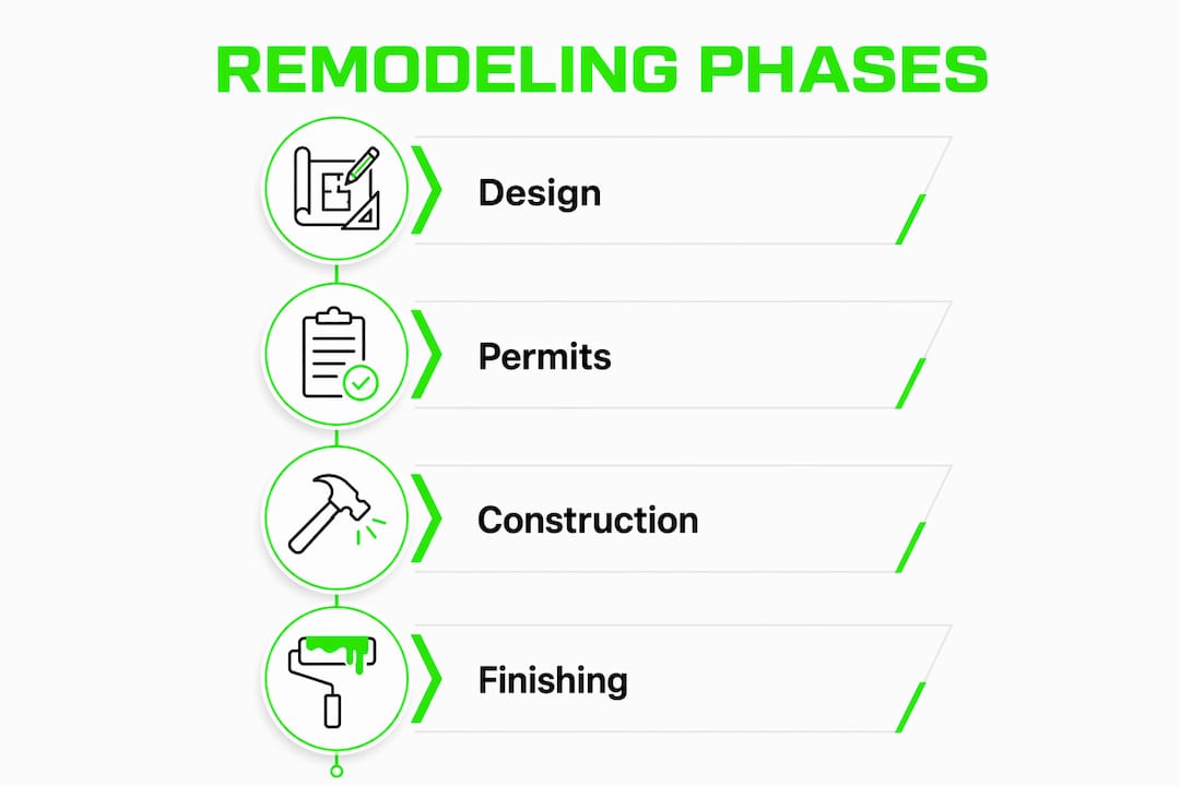 Infographic illustrating remodeling cost phases