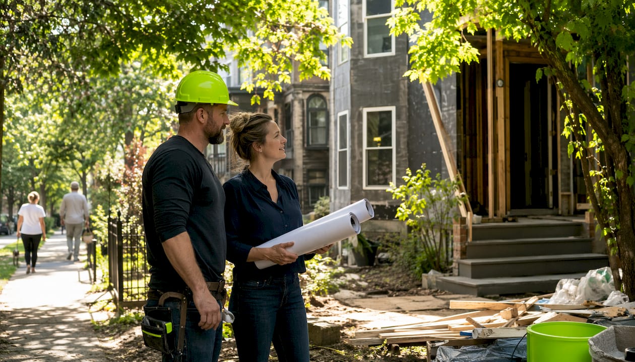Contractor and architect inspecting remodeling site