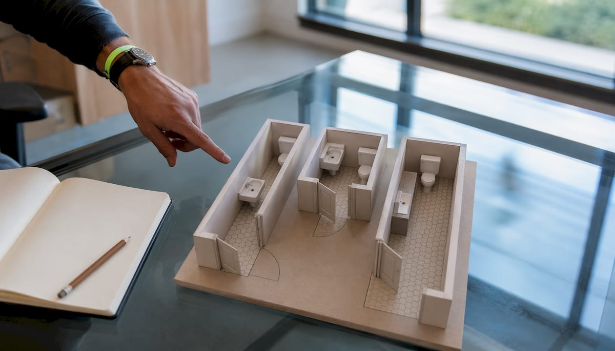 Architectural model of half bath footprint options