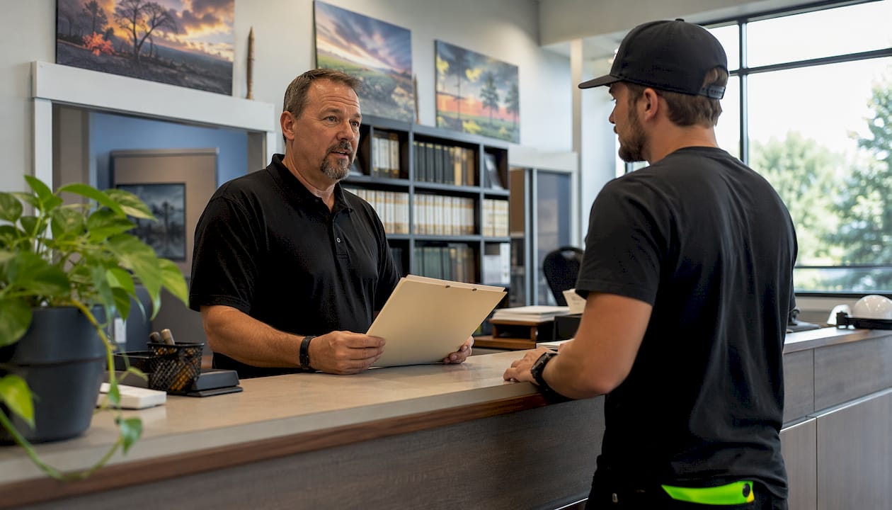 Code inspector discussing permit application