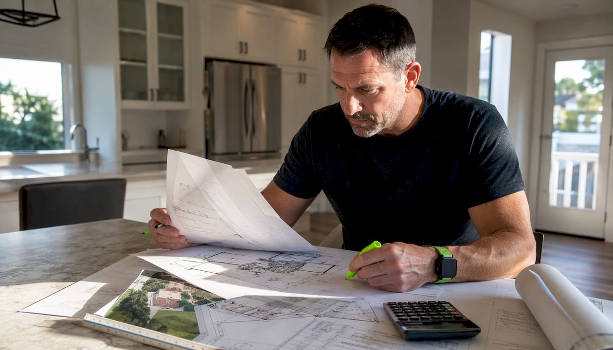 Homeowner reviewing addition permit documents