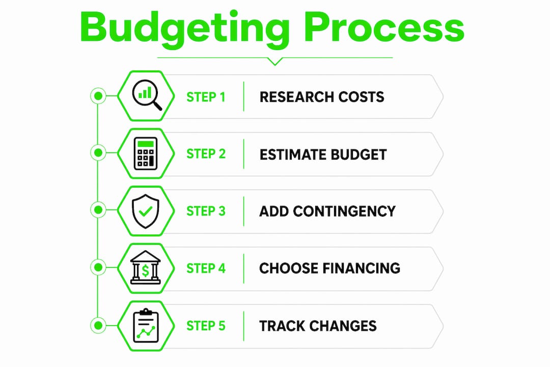 Infographic illustrating budgeting and financing steps