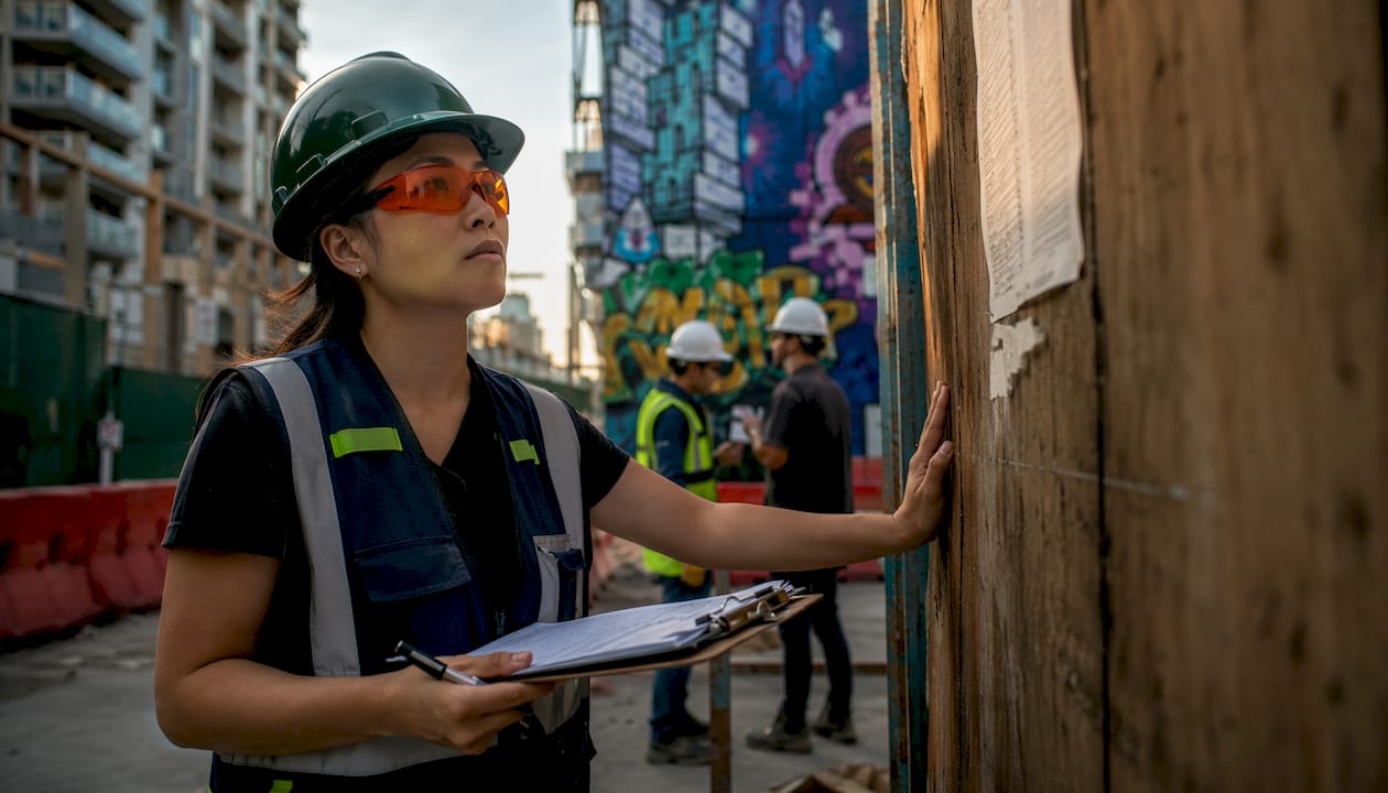 Foreman checking stop work order on site