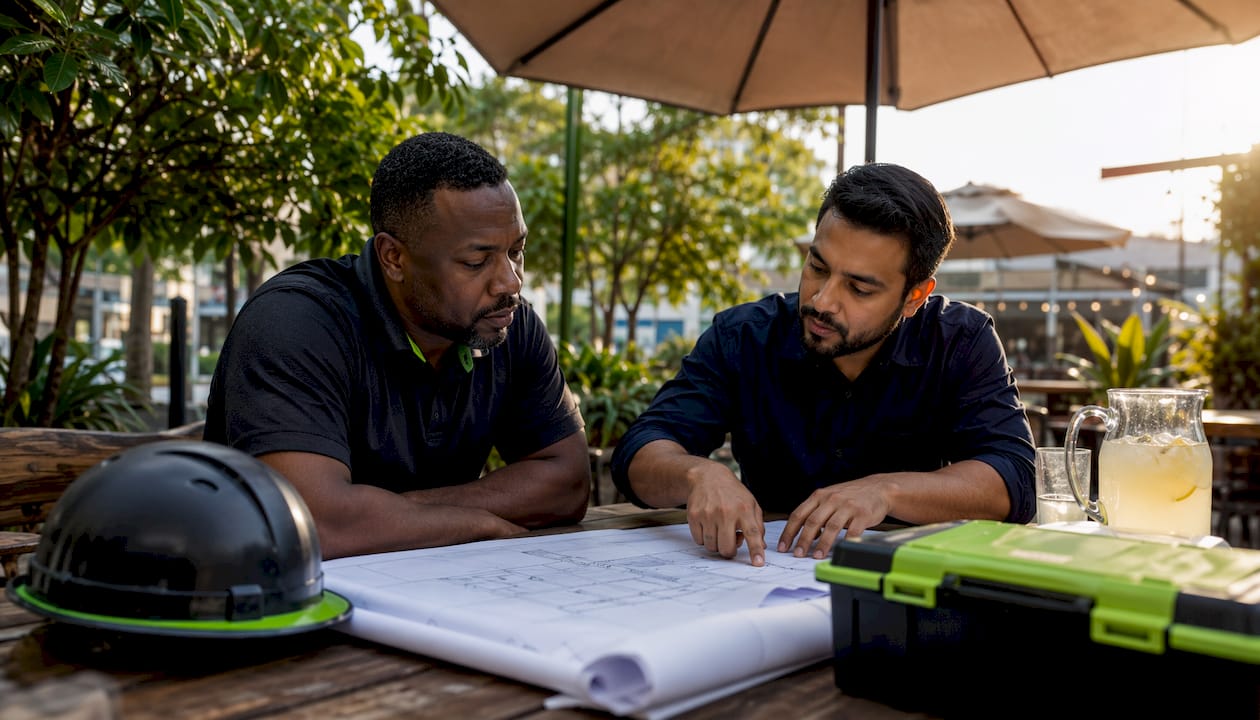 Contractor and engineer consulting on project