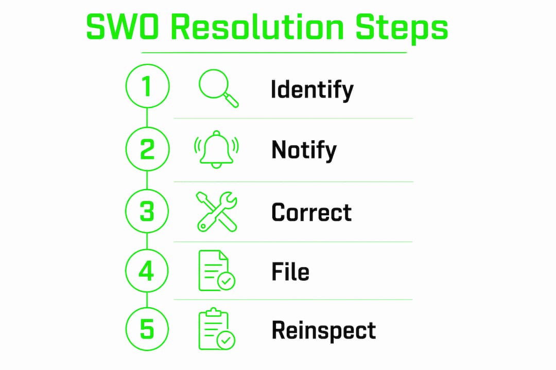 Infographic showing stop work order resolution steps
