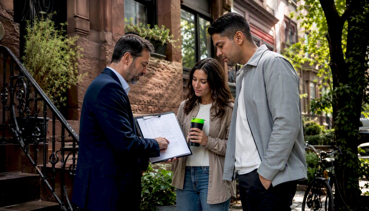 Structural engineer consulting NYC homeowners inside brownstone