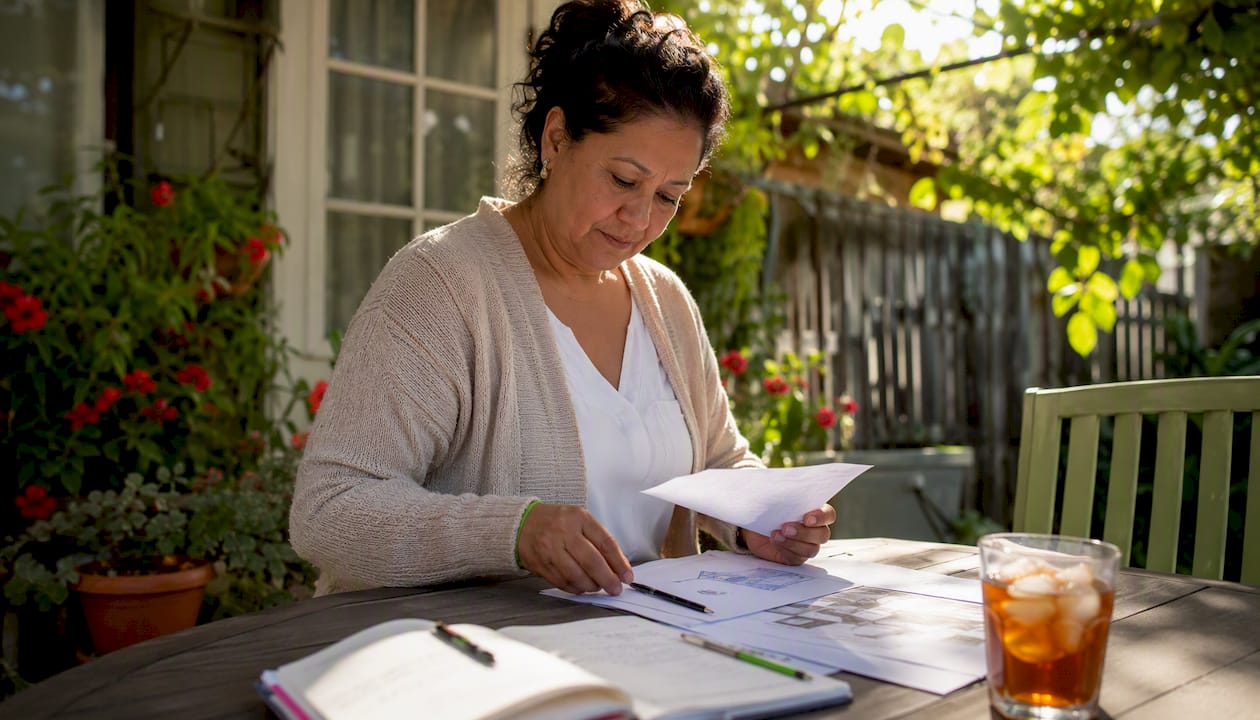 Homeowner reviewing contractor alternatives at kitchen table