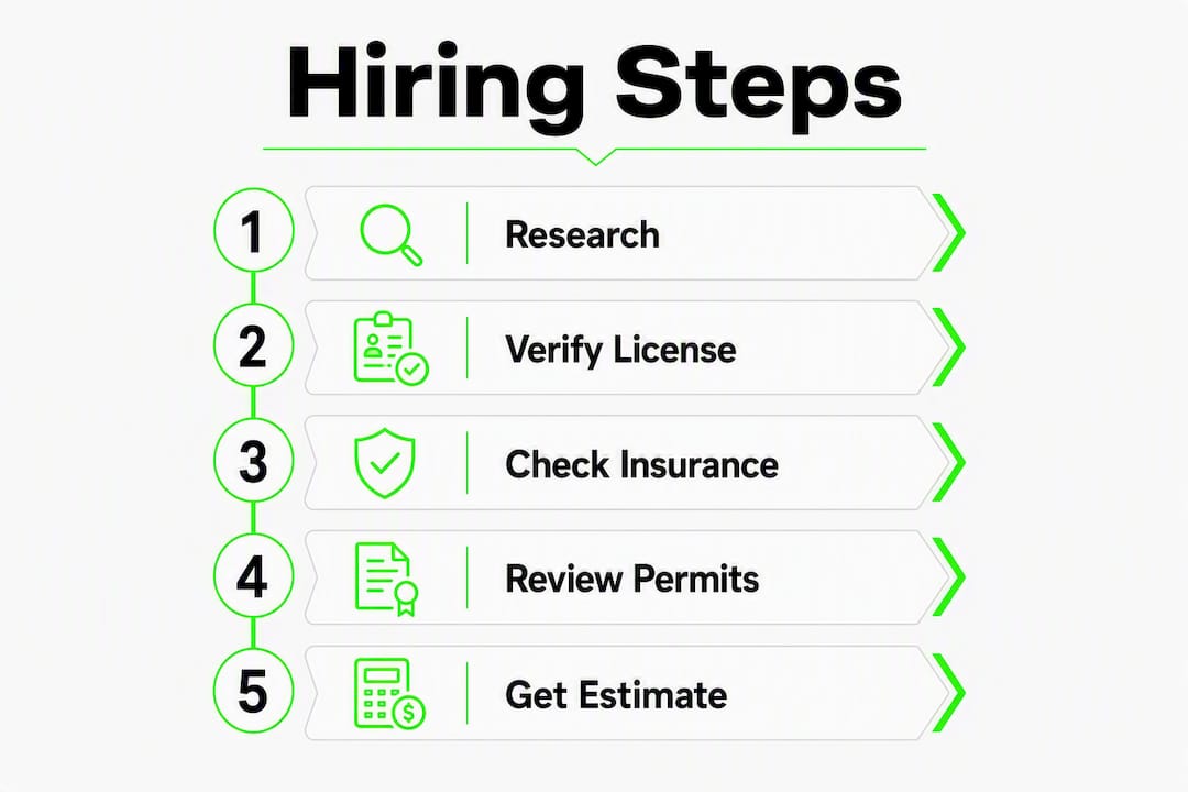 Infographic showing steps to hire a contractor