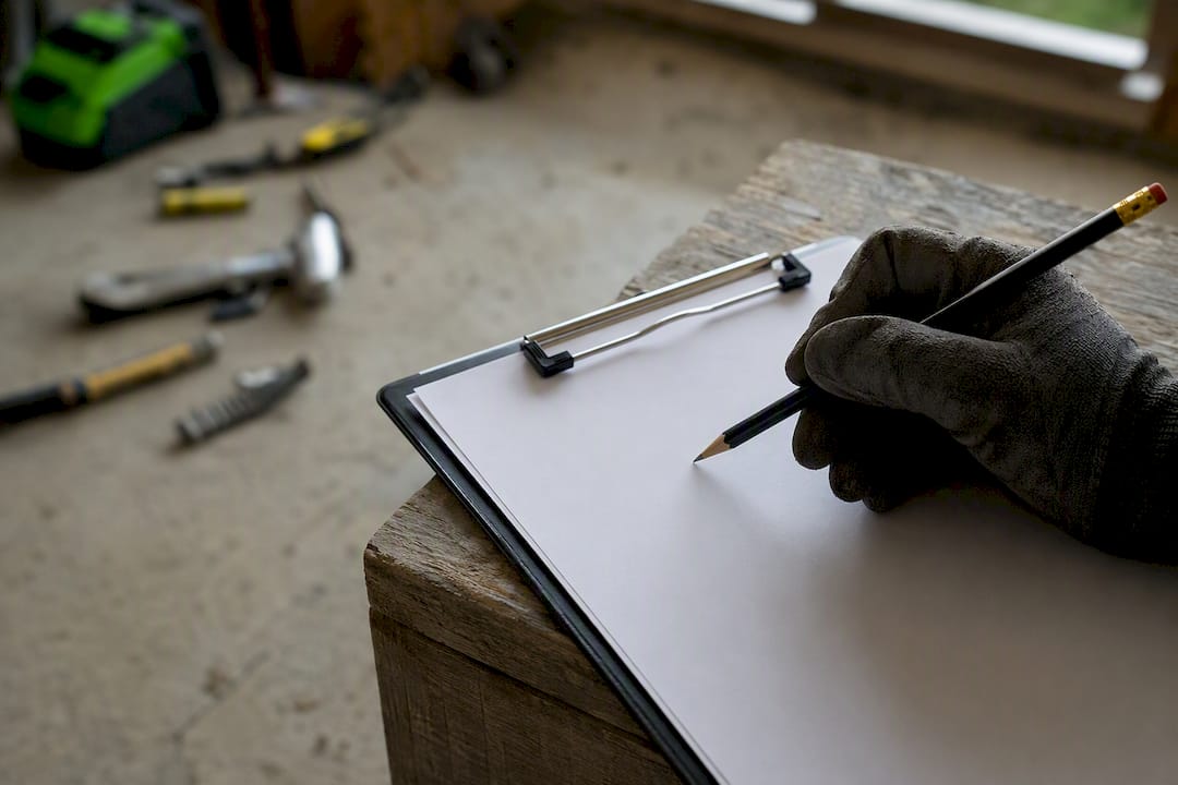 Construction change order form with hand pointing