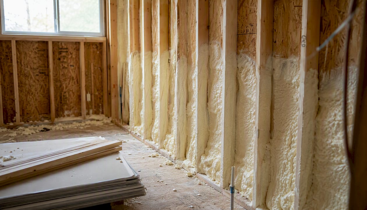 Spray foam insulation inside wall framing