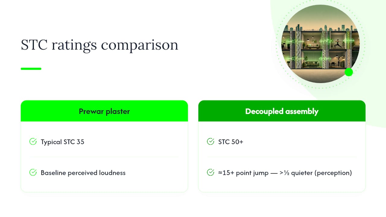 Diagram comparing STC ratings of wall assemblies