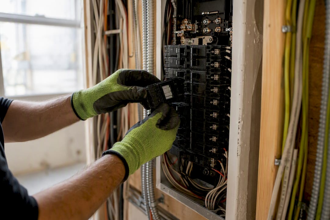 Close-up of electrical panel upgrade wiring