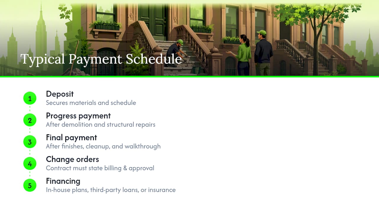 Diagram of payment milestone breakdown for stoop restoration