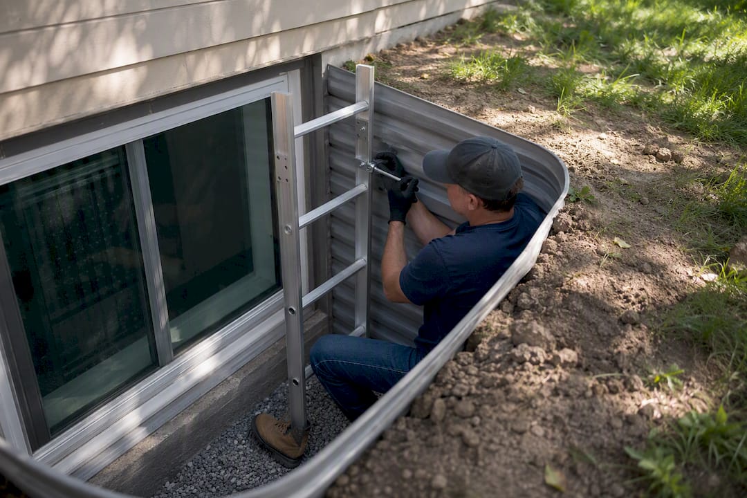 Installing ladder in egress window well