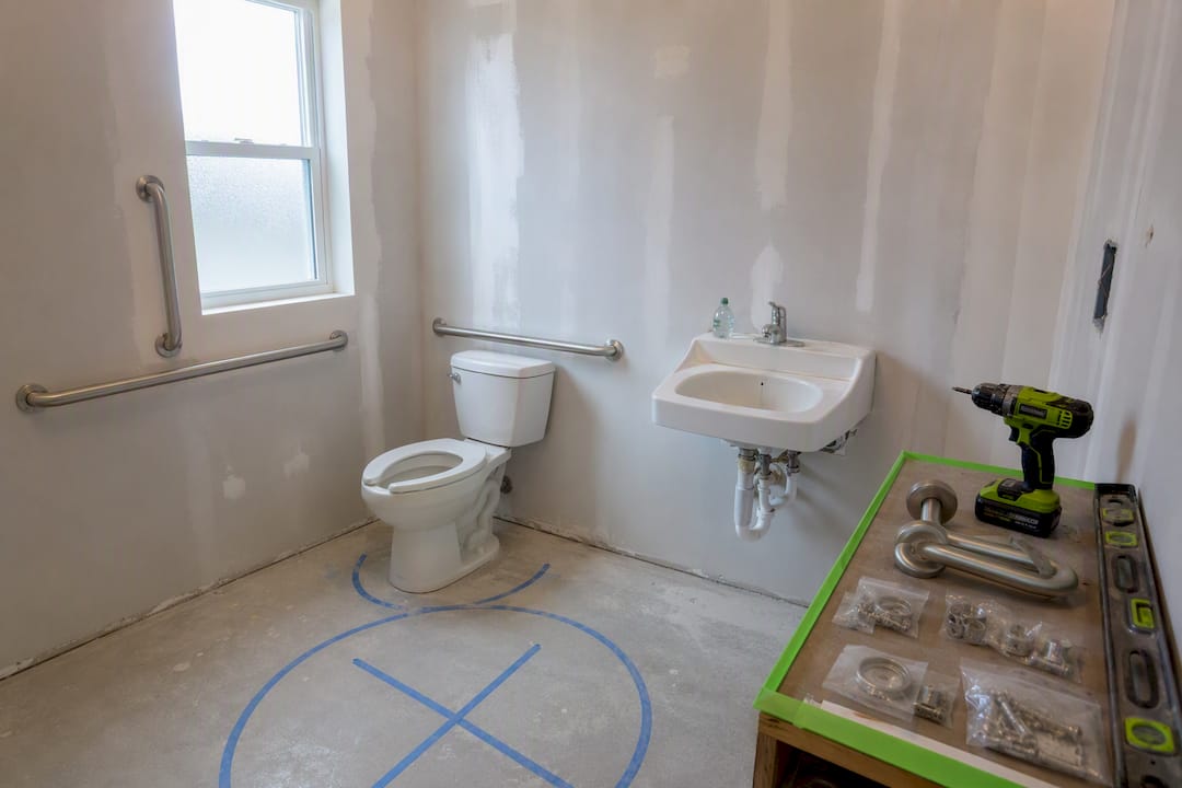 Bathroom renovation showing ADA compliance floor space