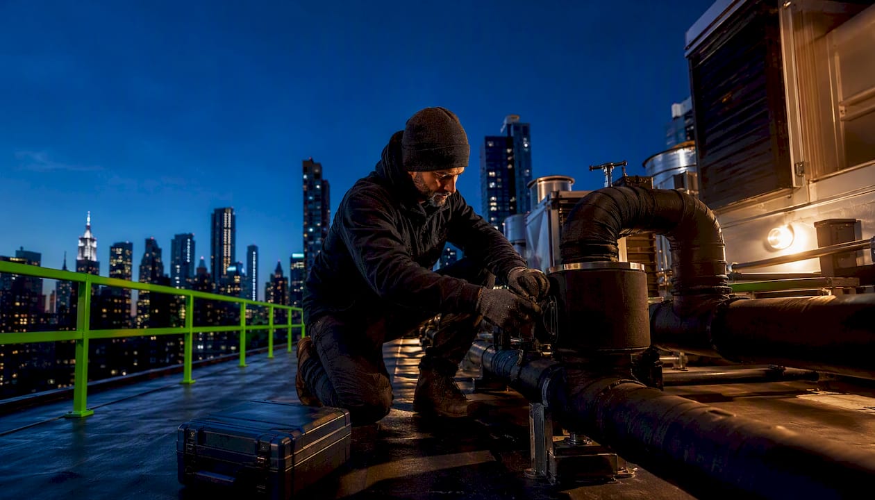 Engineer inspecting NYC building mechanical systems