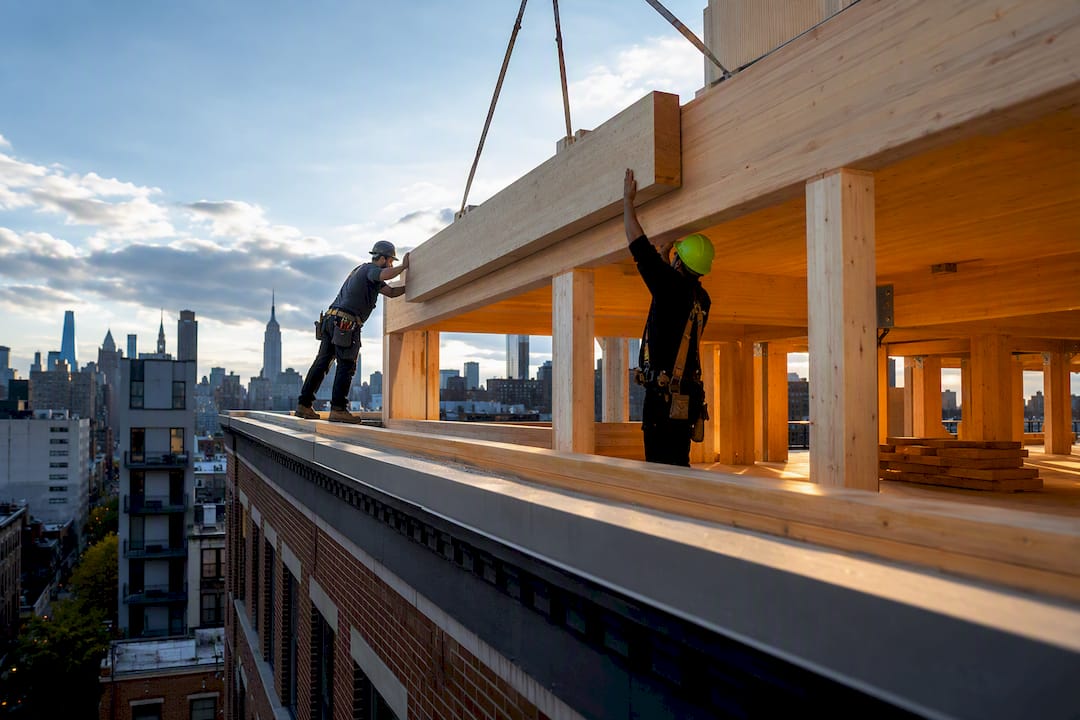 Mass timber rooftop addition under construction