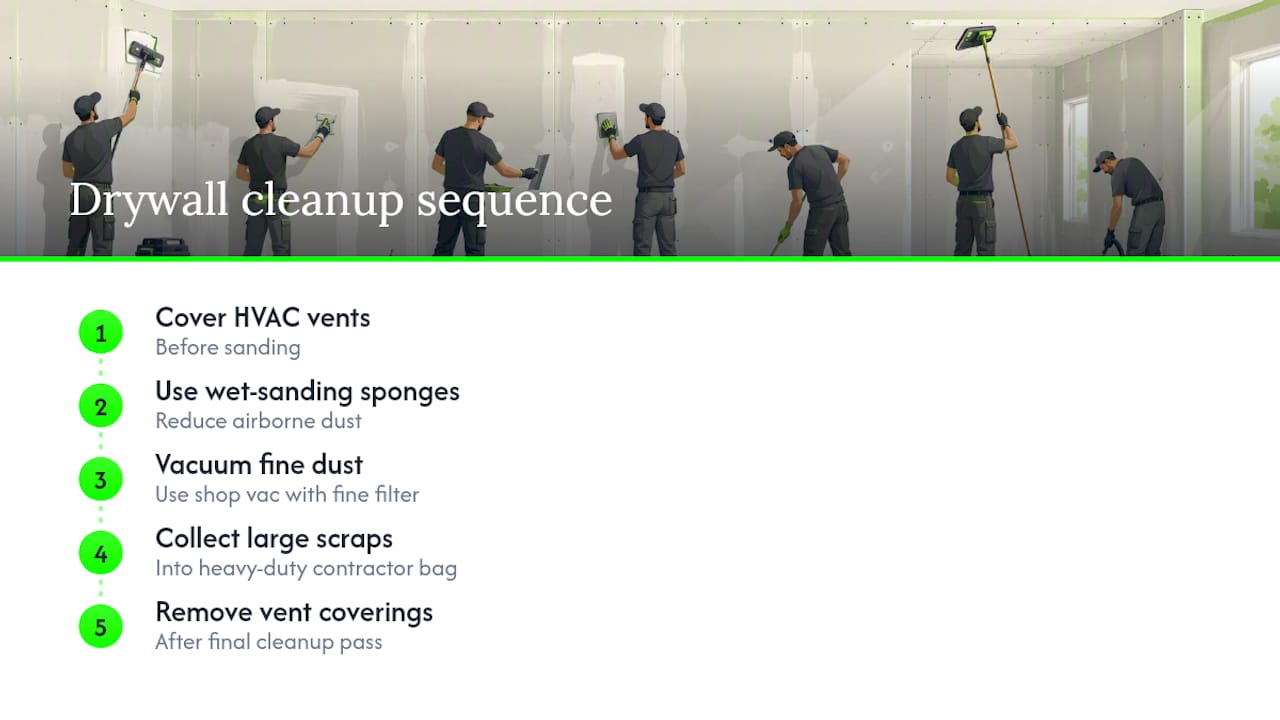 Drywall dust and scrap cleanup sequence