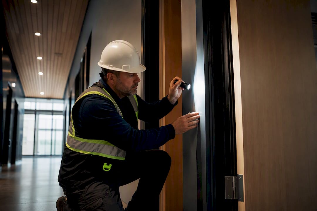 Superintendent inspecting finished renovation details