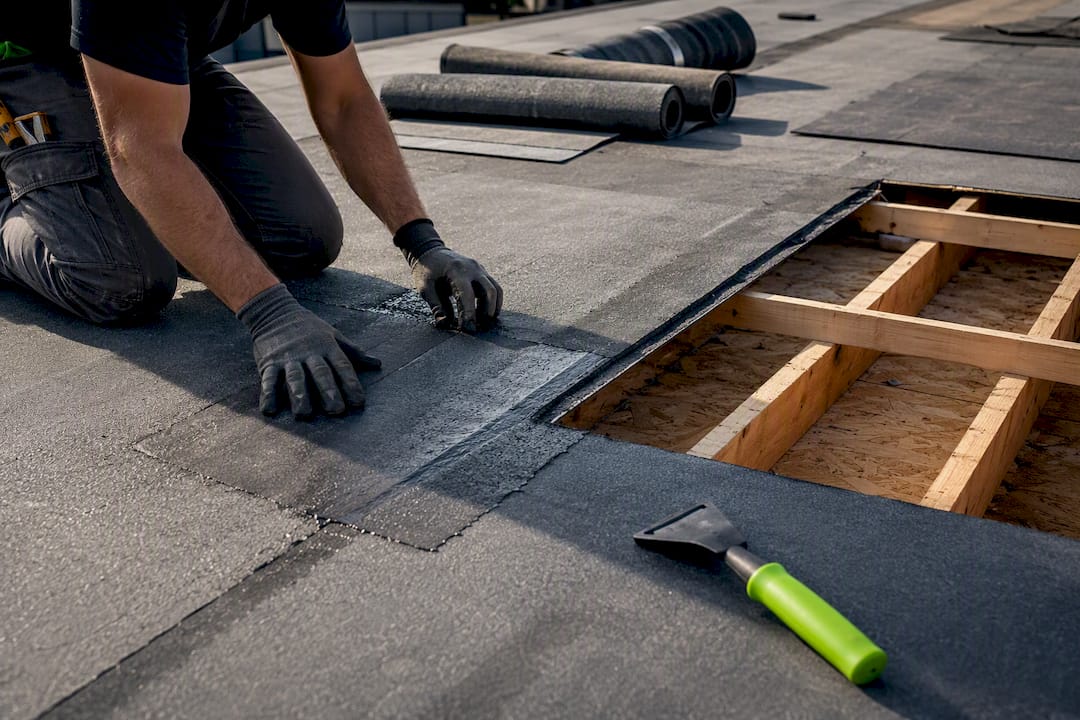 Roof patch beside replacement deck area