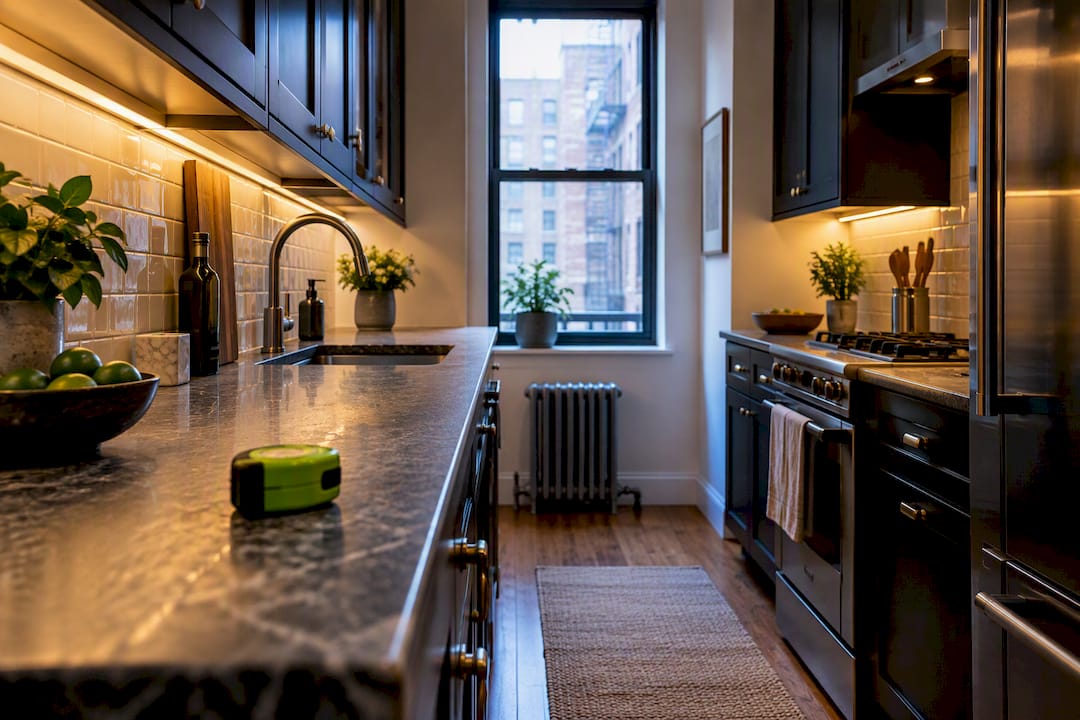 Finished narrow NYC galley kitchen