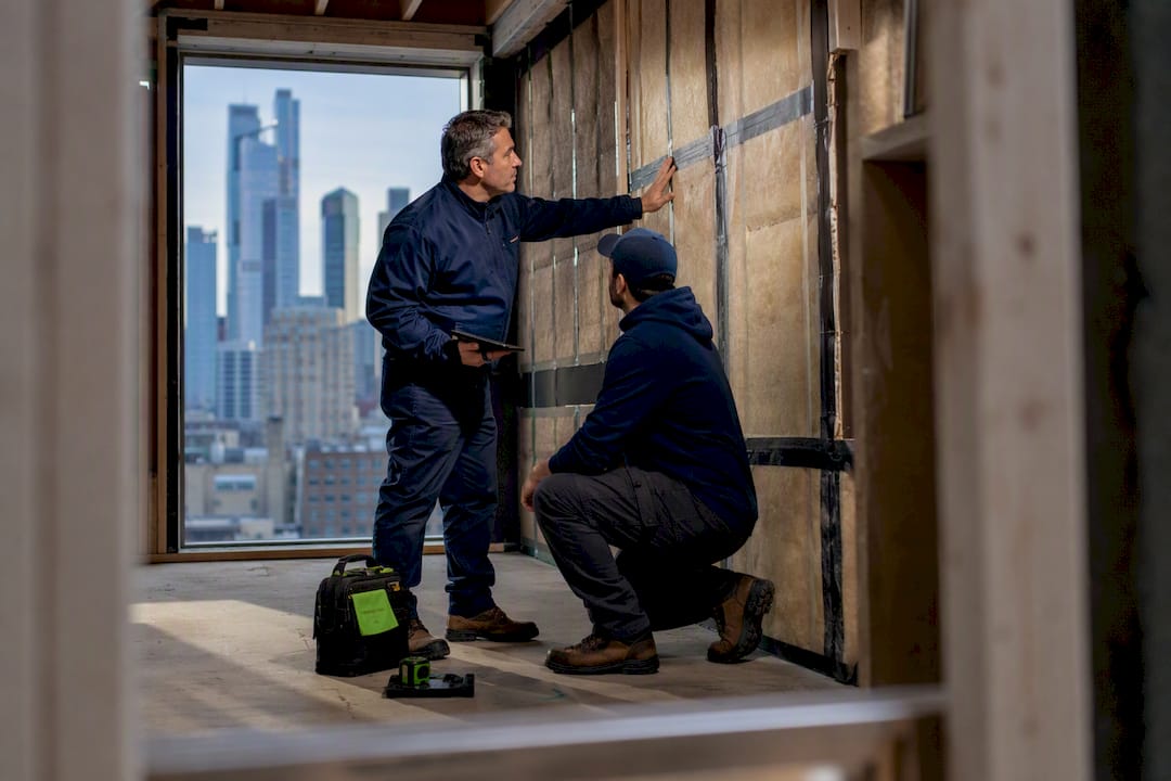 Inspectors reviewing insulation at NYC renovation site
