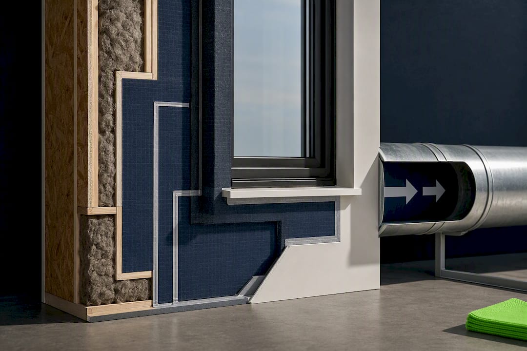 Illustrated wall insulation and air barrier layers