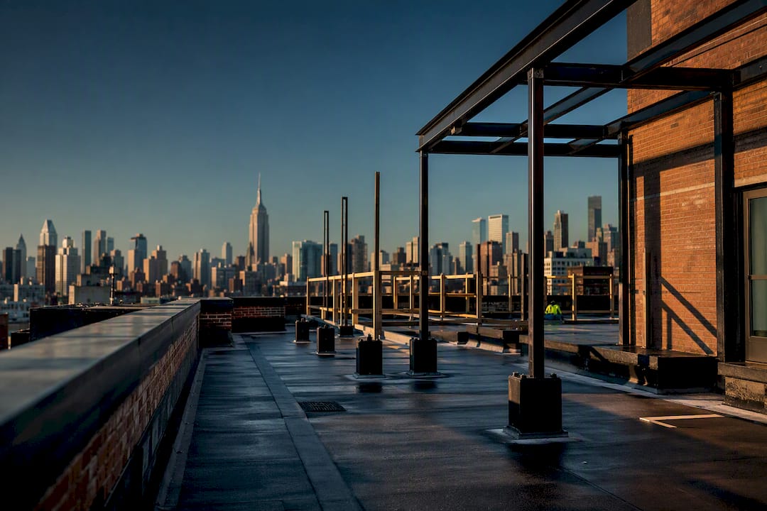 Partially built NYC rooftop terrace structure