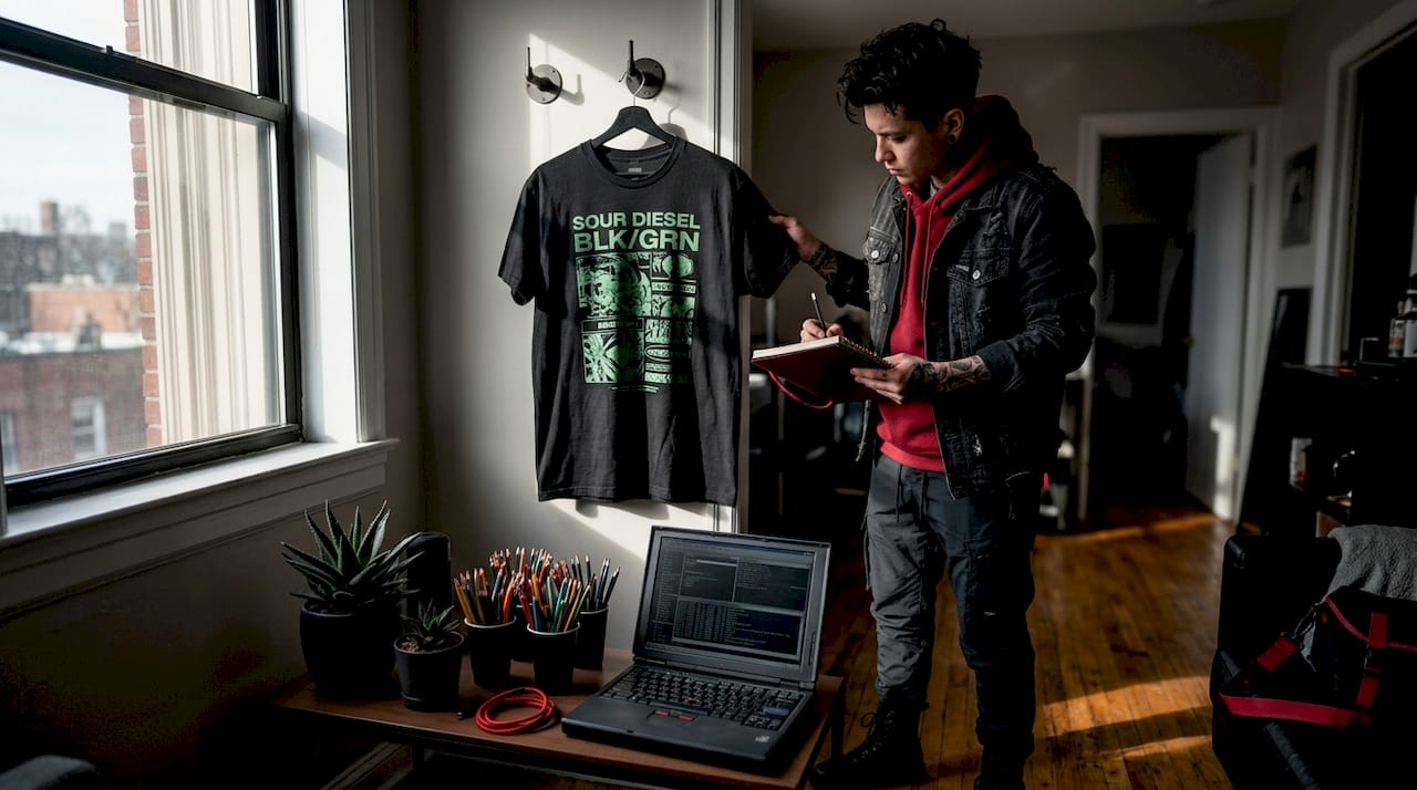 Designer studies layered graphic cannabis shirt
