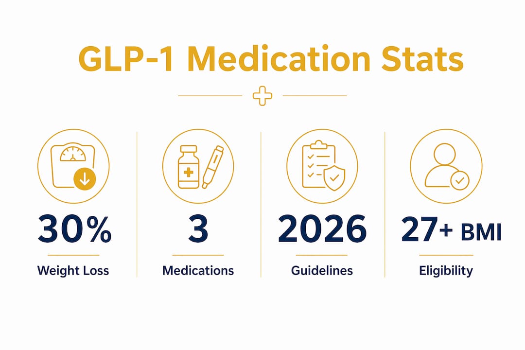 Infographic showing key statistics about GLP-1 medications