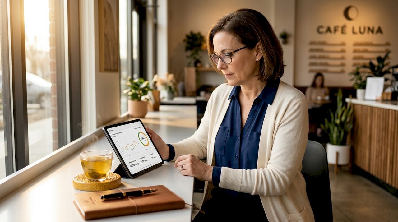 Woman analyzing health data at home office