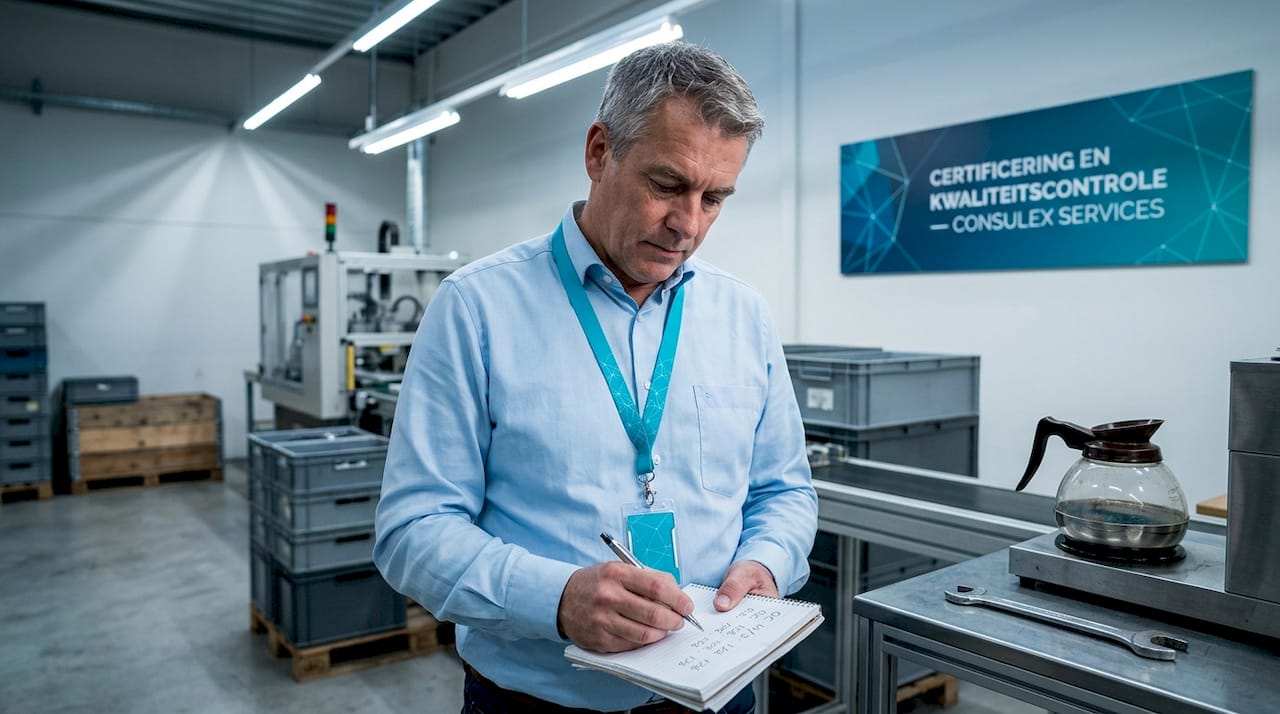 Een medewerker op de productielijn registreert de uitkomsten van de kwaliteitscontrole.
