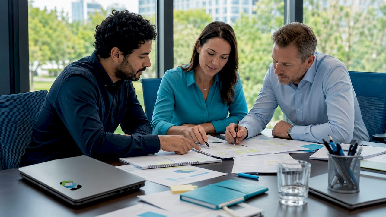 Een team dat samenwerkt aan het op orde brengen van de ISO 9001-documentatie.