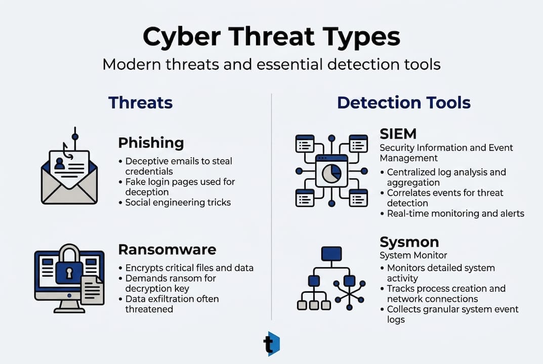 Infographic showing cyber threat types and tools