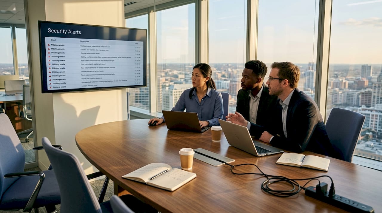 AI security team reviewing phishing alerts