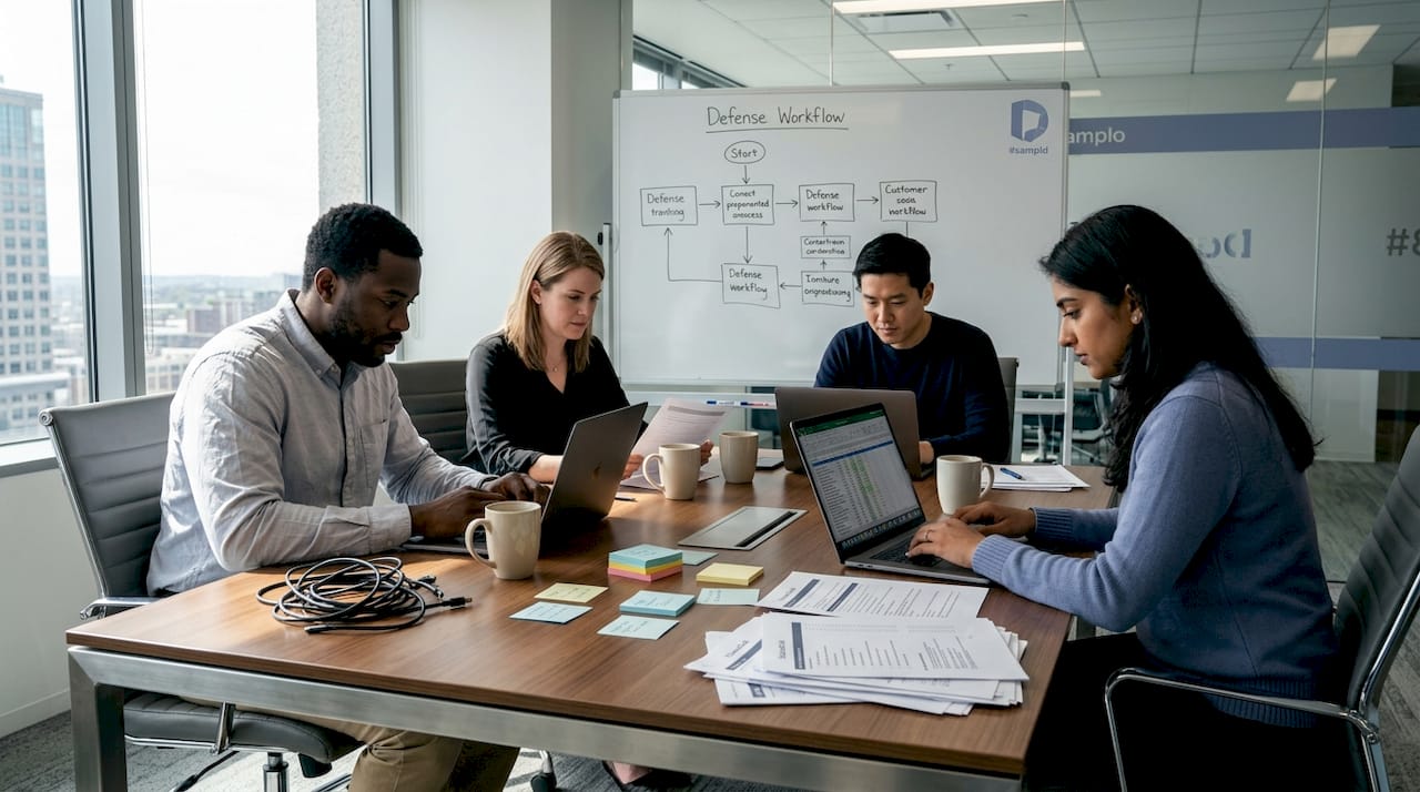 AI team reviewing social engineering defense workflow