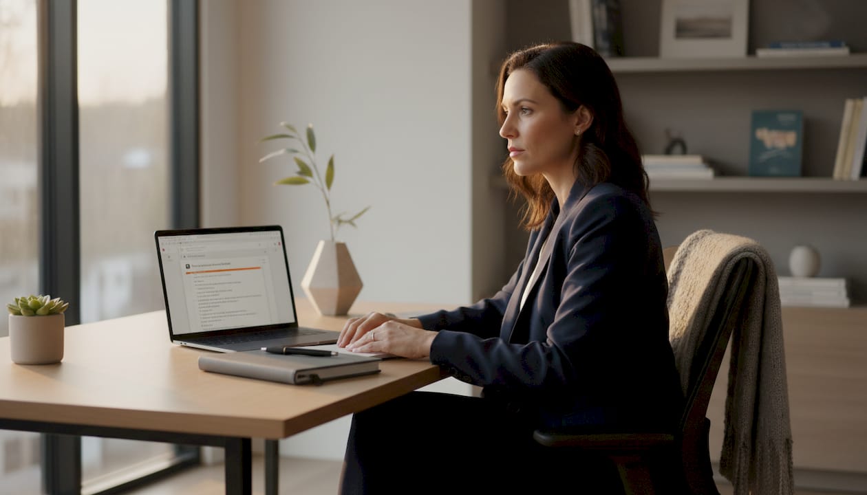 Professional examining suspicious email on monitor