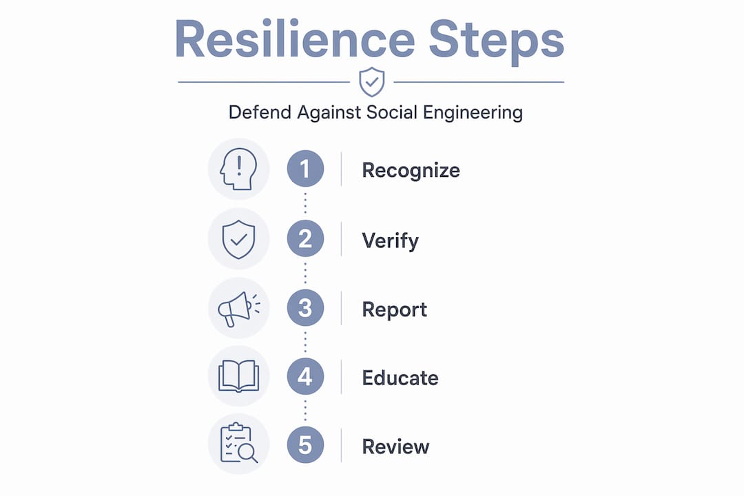 Infographic showing five social engineering defense steps