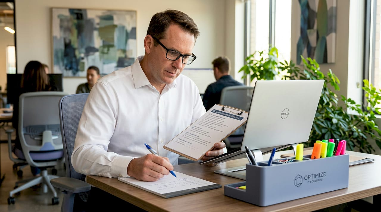 IT manager reviewing AI hygiene checklist
