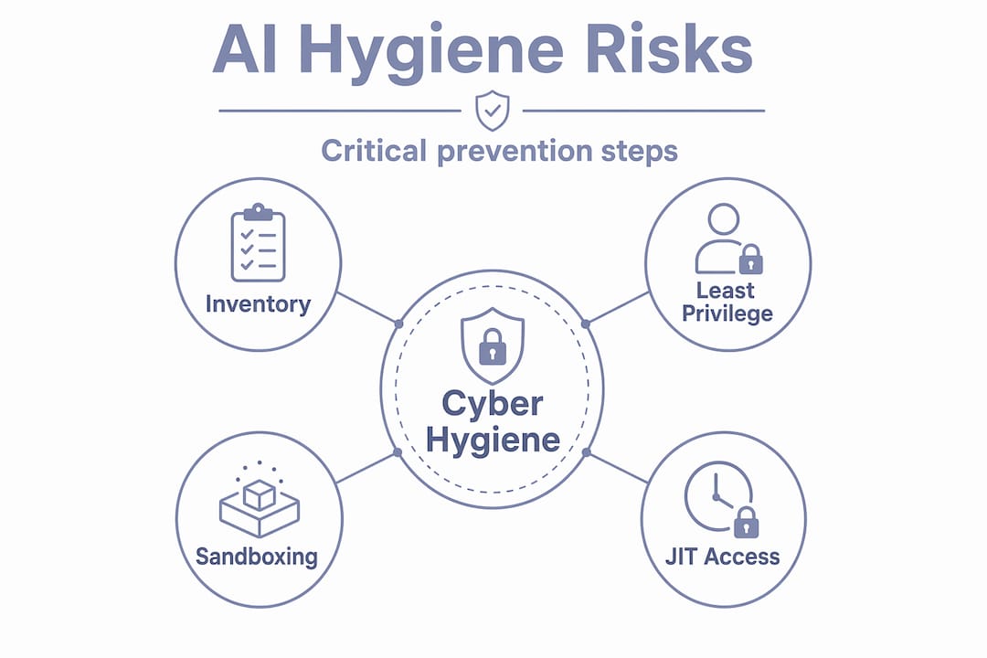 Infographic showing core cyber hygiene risks for AI